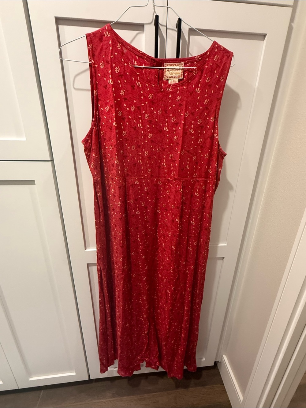 April Cornell Red Sleeveless Maxi Dress with Tiny Floral Print